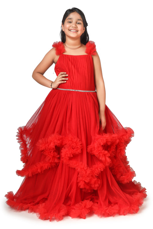 Girls Red Gown length premium dress M230901
