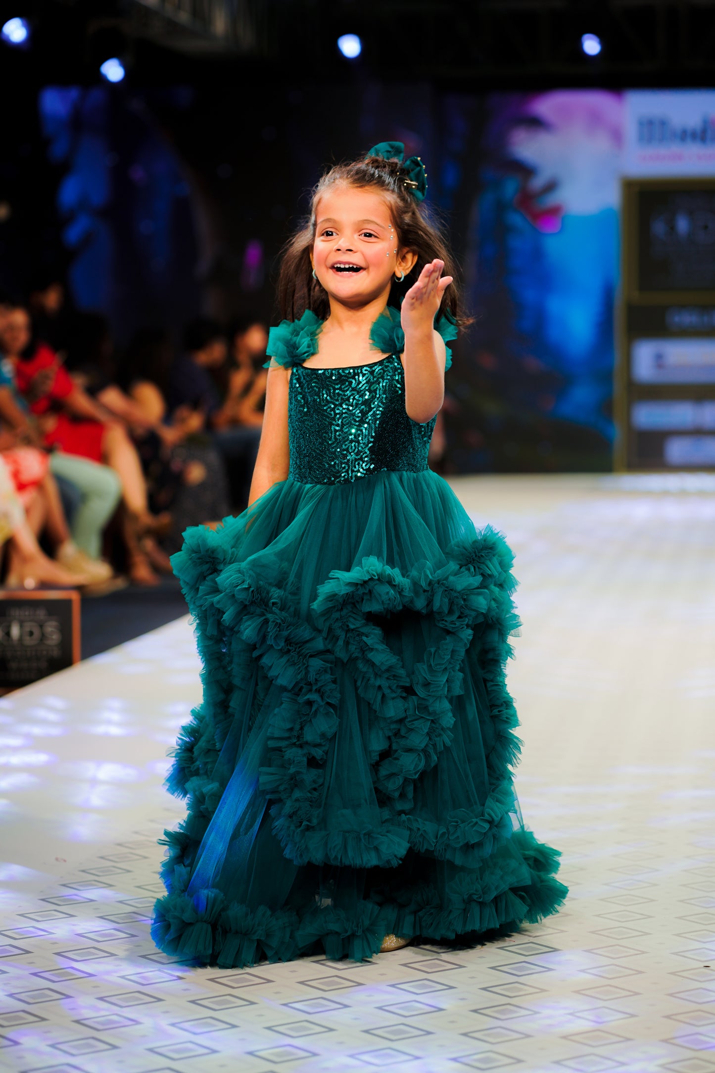 Girls teal green gown length dress M240017