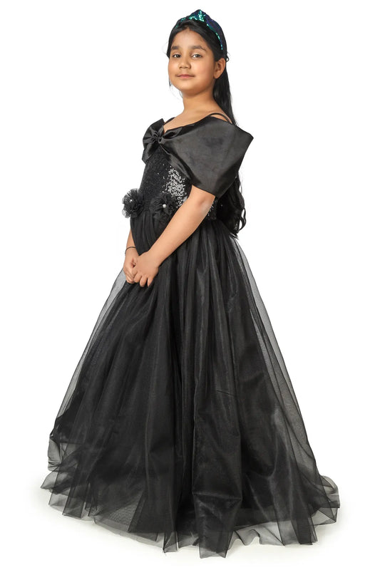 Black Flared Net Designer Gown For Girls