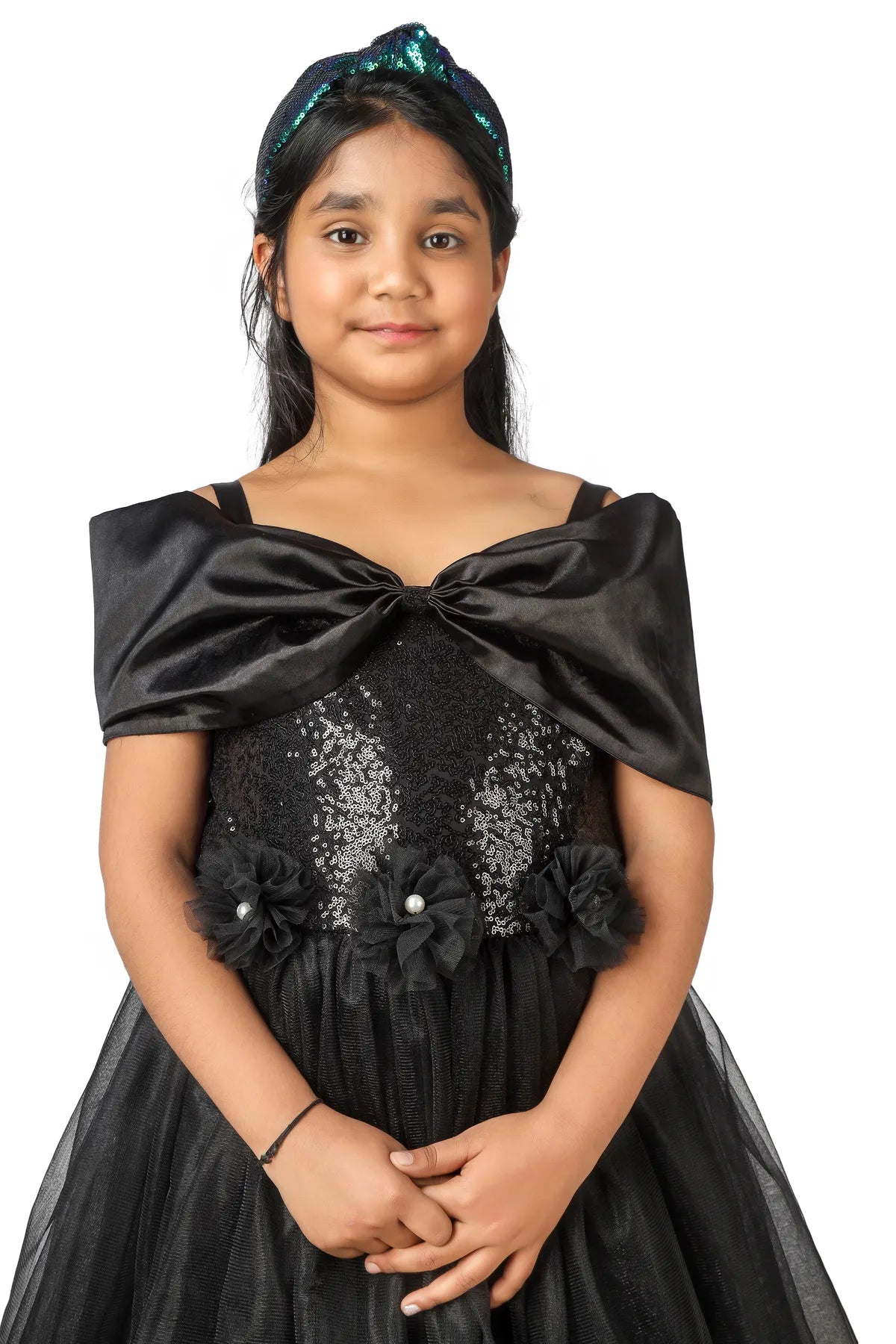 Black Flared Net Designer Gown For Girls
