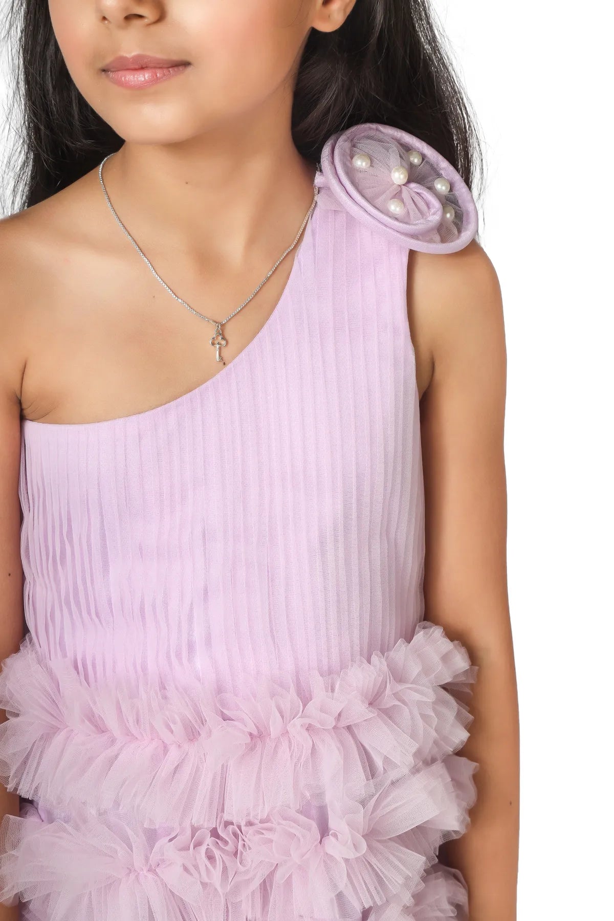 Purple One Shoulder Lilac Frilled Dress For Girls