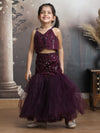 Wine Color Lehenga Choli Set For Girls-M250317