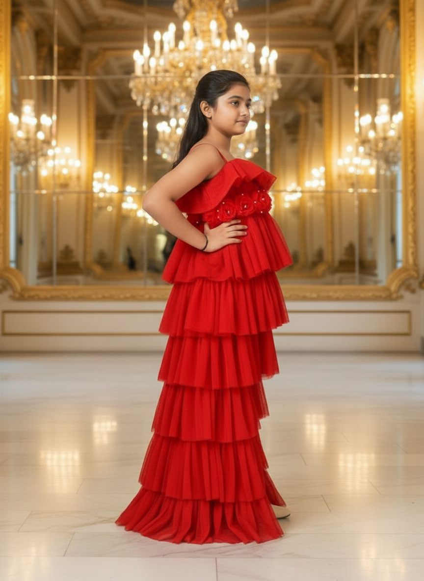 Girls Red Gown length Party dress M231001