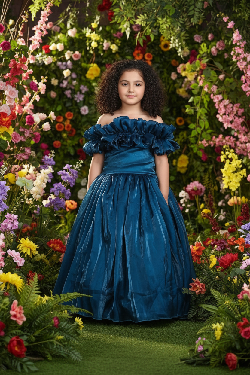 Girls teal Gown length Party frock m250287