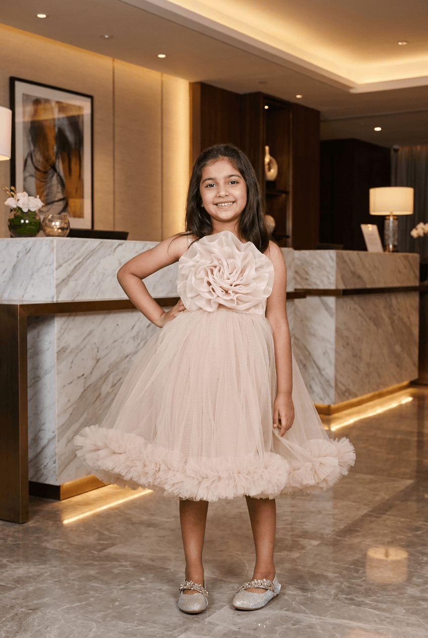 Champagne party frock for girls-M250113