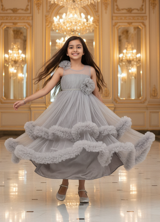 Girls Grey Gown length dress M232601