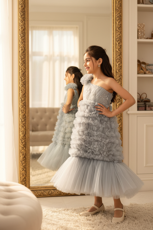 Girls Grey Gown length dress M232401