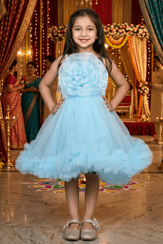 Blue party frock for girls-M250114