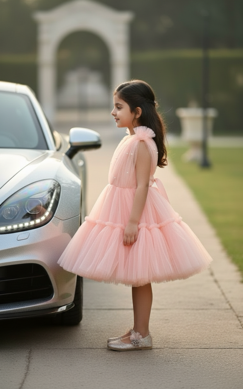 Childrens Party Dresses peach frock m250109