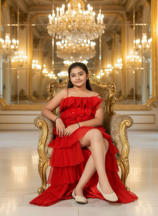 Girls Red Gown length Party dress M231001