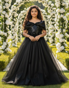 Black Flared Net Designer Gown For Girls