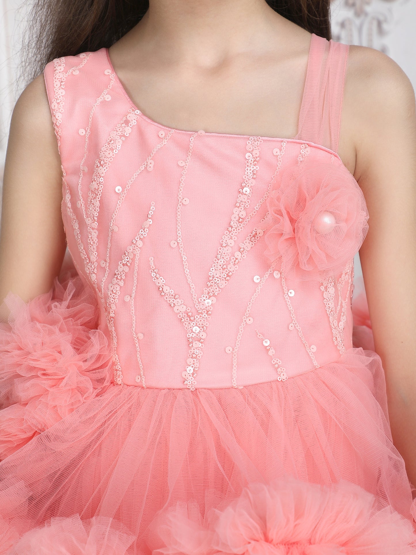 Girls Peach Knee length Party frock