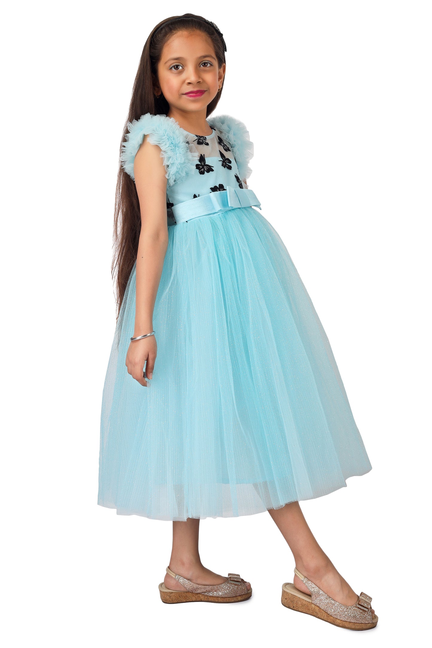 Girls blue knee length Party frock m234901