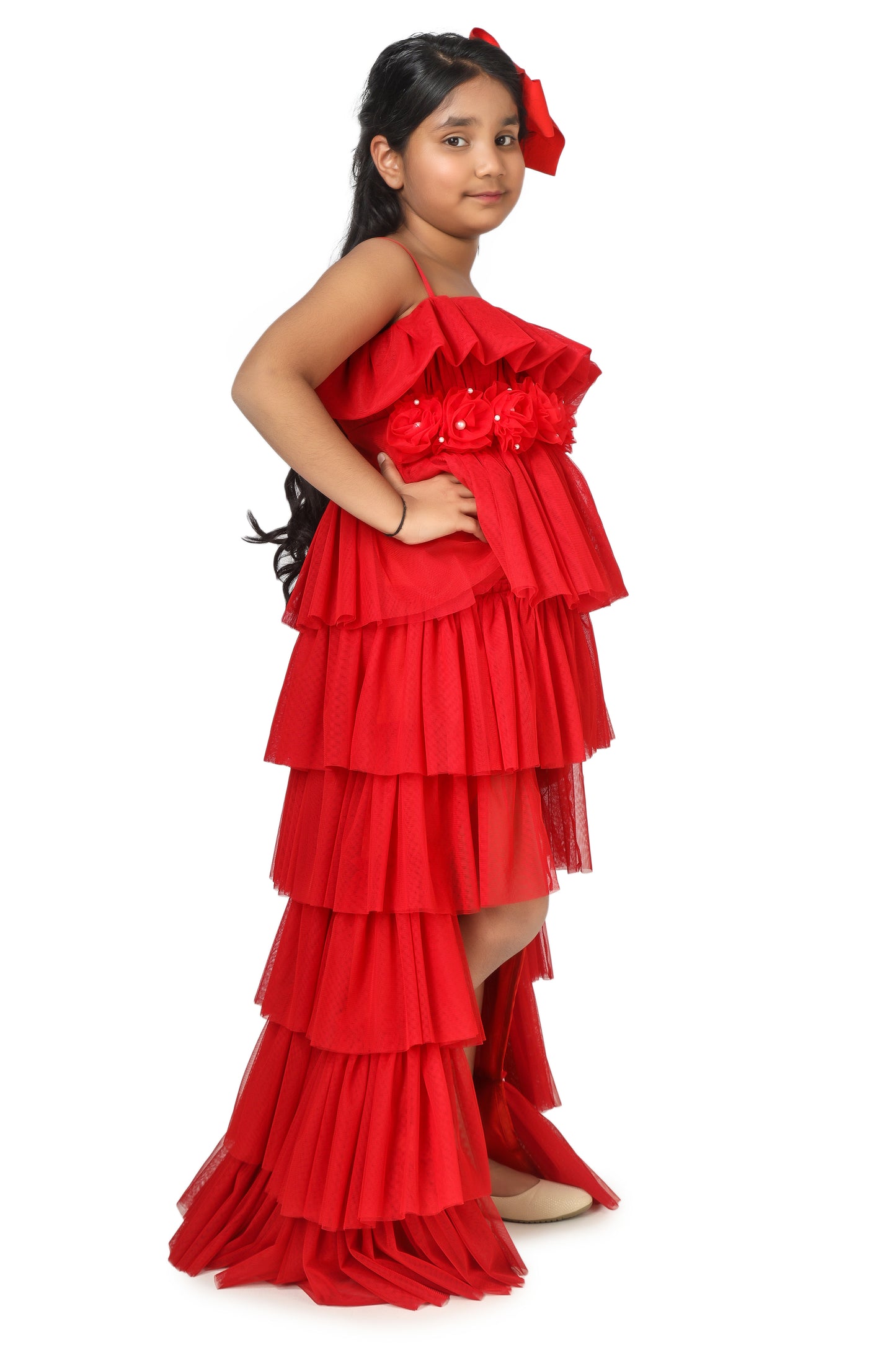 Girls Red Gown length Party dress M231001
