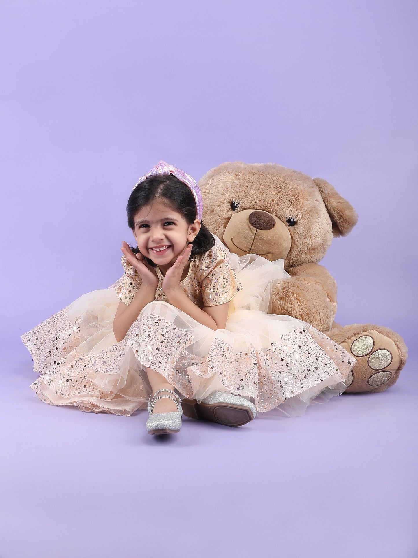 Girls Beige Party frock M240028