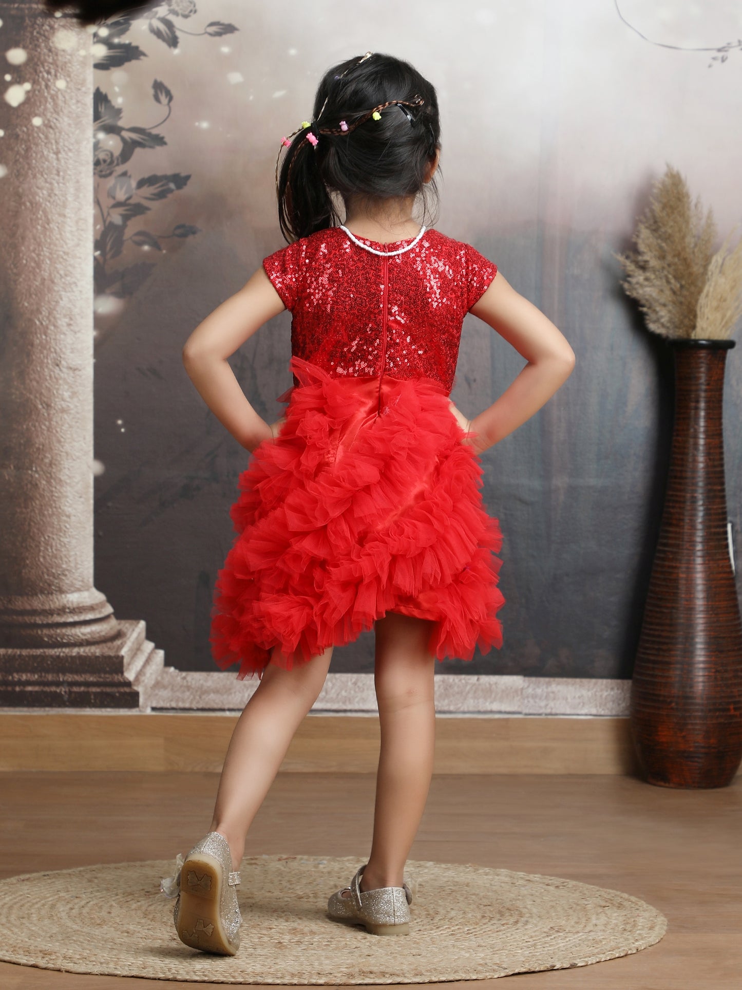 Girls red Knee length Party frock