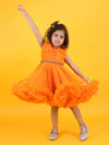 Girls orange knee length Party frock m240013