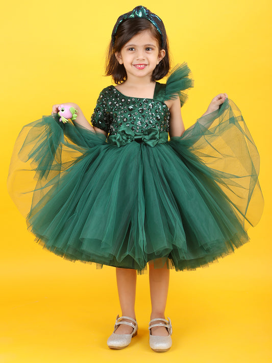 Girls green Party frock m240015