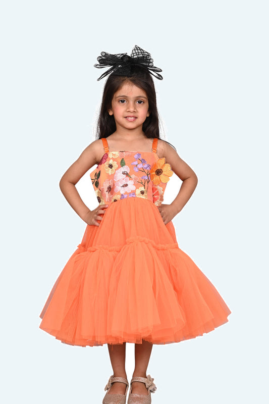 Girls orange casual frock m250039