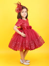 Girls red knee length Party frock M240006