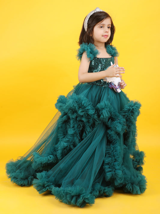 Girls teal green gown length dress M240017