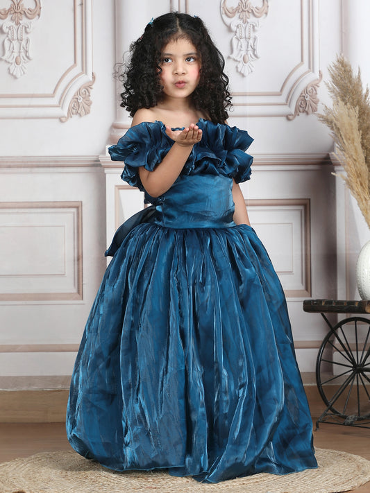 Girls teal Gown length Party frock m250287