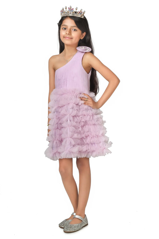 Purple One Shoulder Lilac Frilled Dress For Girls