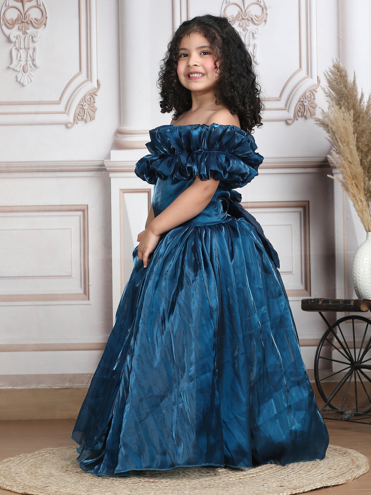 Girls teal Gown length Party frock m250287