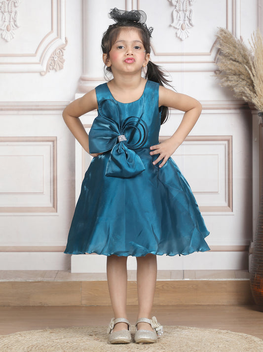 Girls Teal knee length Party frock m250285