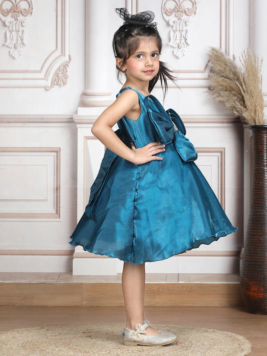 Girls Teal knee length Party frock m250285