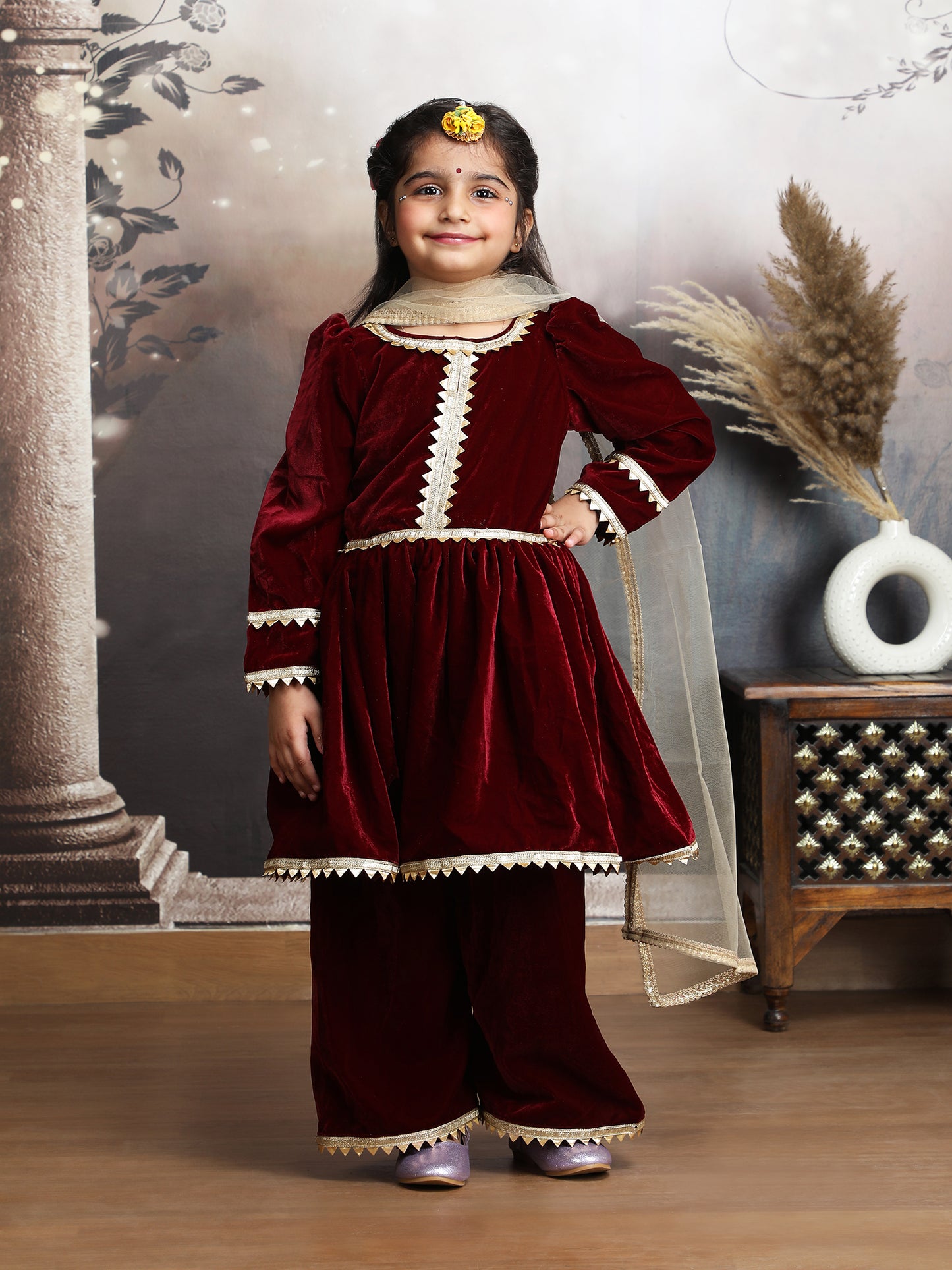maroon silk blended sharara set-m250331