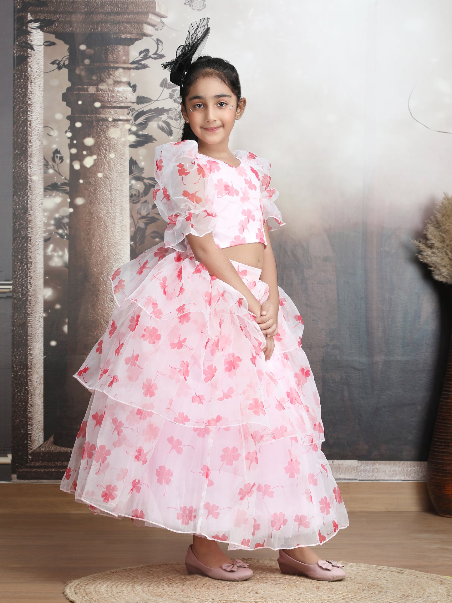 Girls pink printed indo western party dress