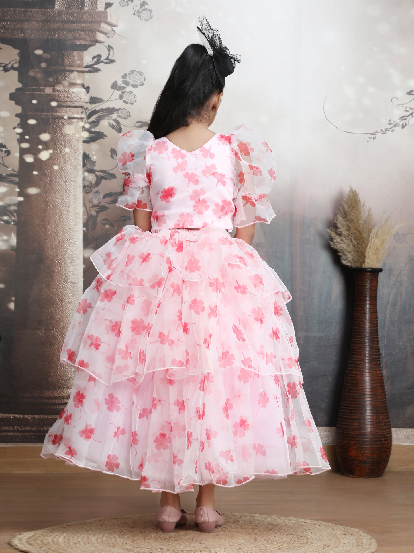 Girls pink printed indo western party dress