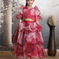 Girls maroon printed indo western party dress