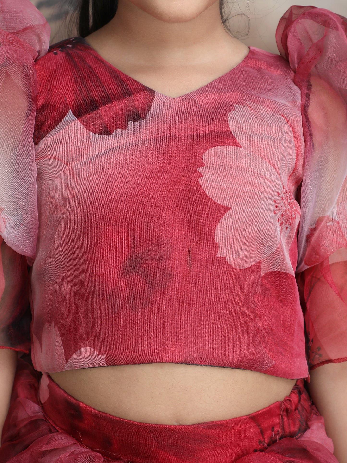 Girls maroon printed indo western party dress