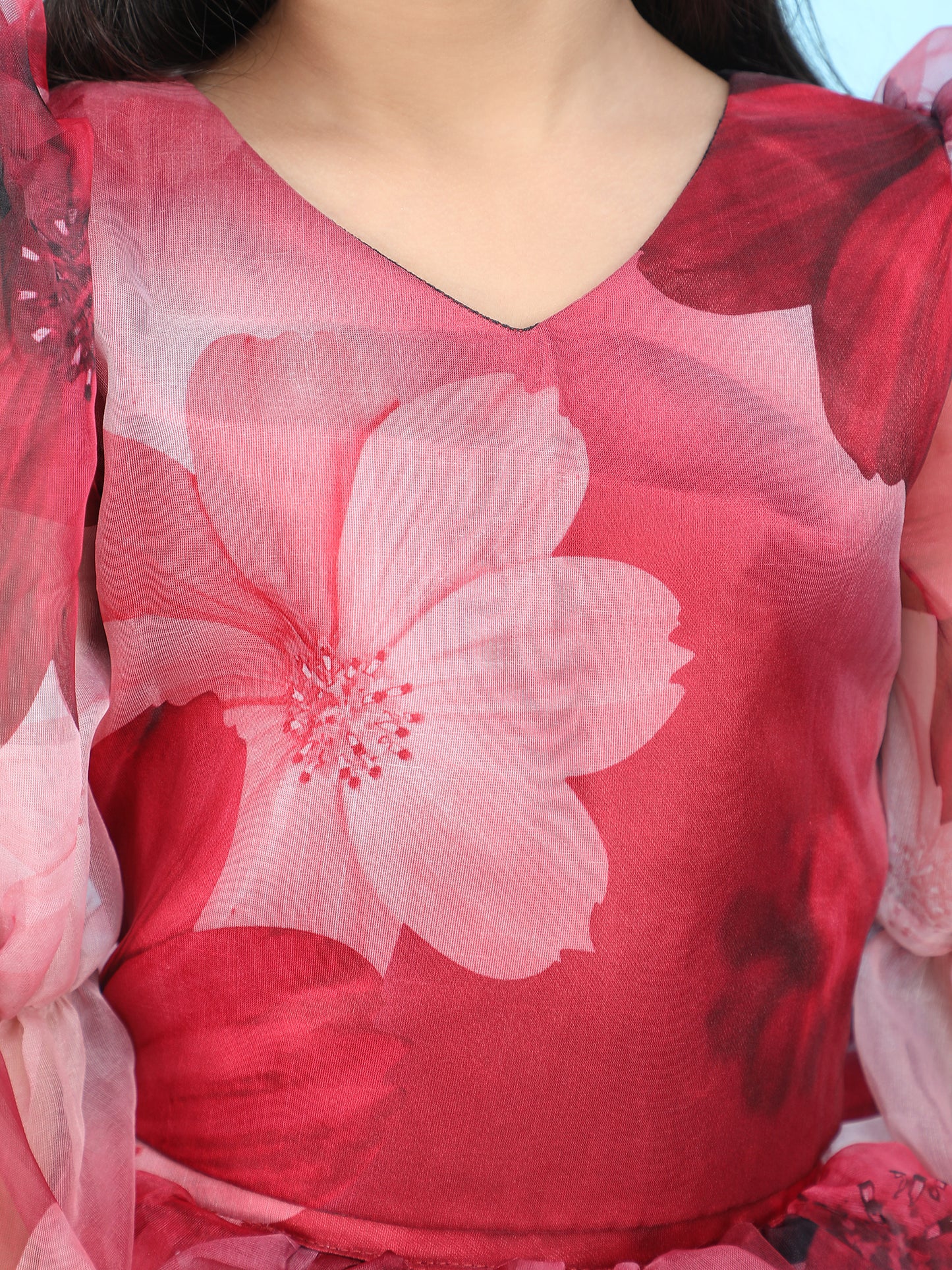 Girls maroon printed indo western party dress