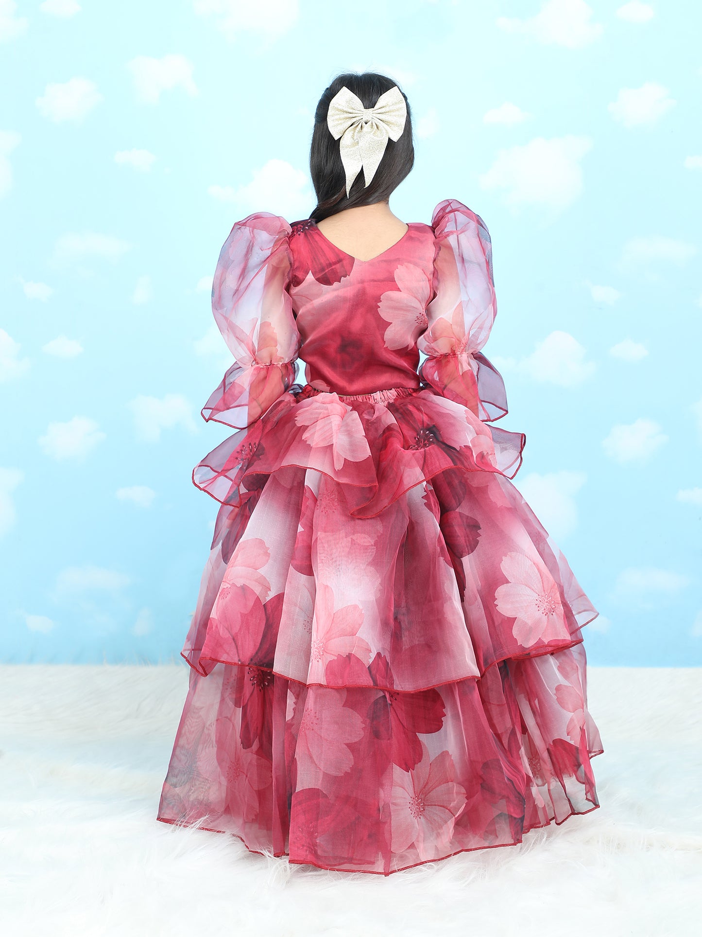 Girls maroon printed indo western party dress