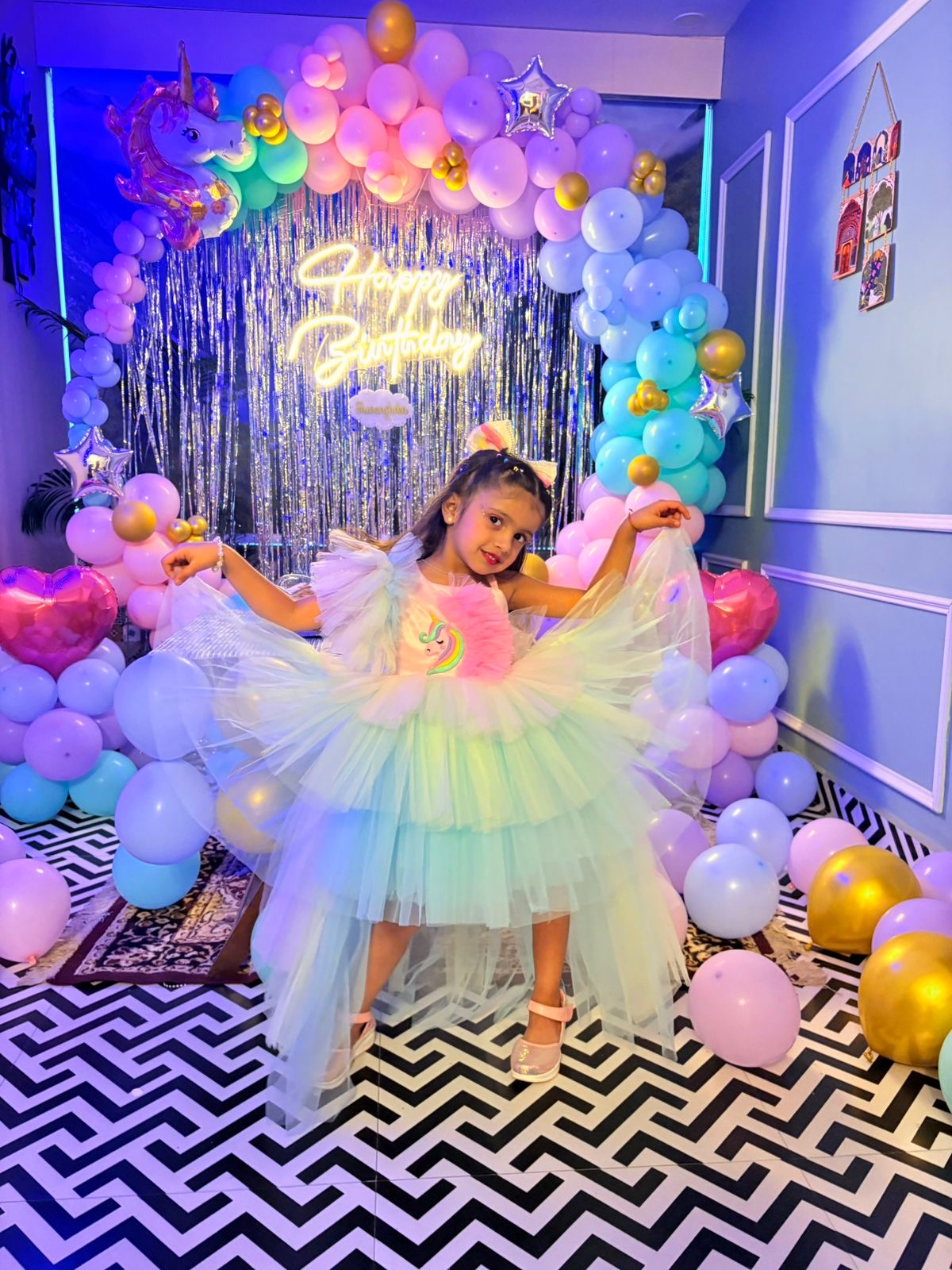 Green Unicorn Birthday Party Frock for Girls m260295
