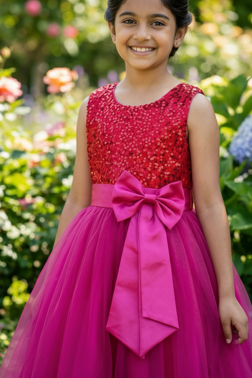 Girls magenta casual frock m250063