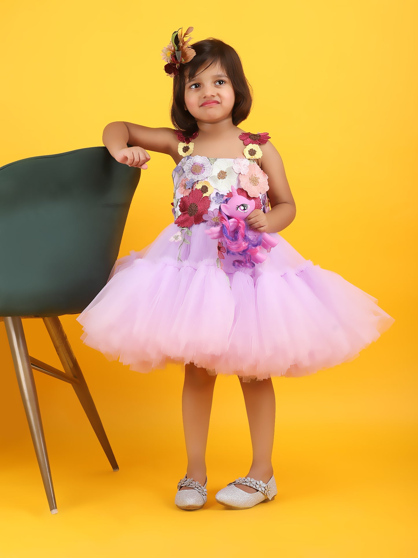 Girls purple knee length Casual frock m240007