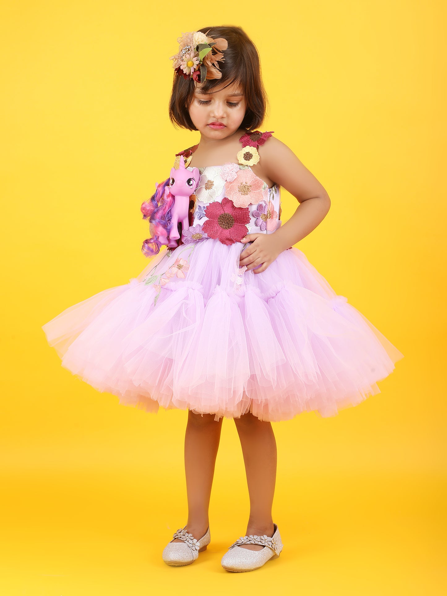 Girls purple knee length Casual frock m240007