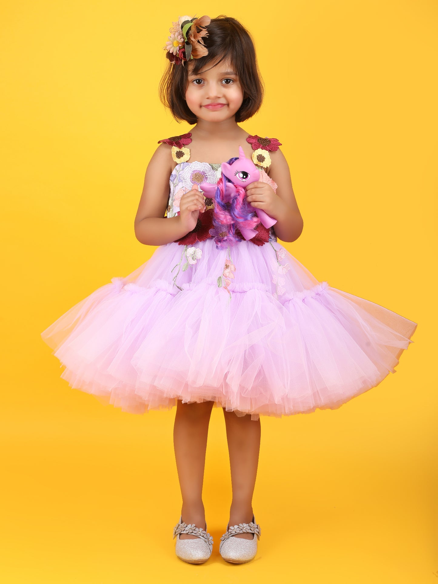 Girls purple knee length Casual frock m240007