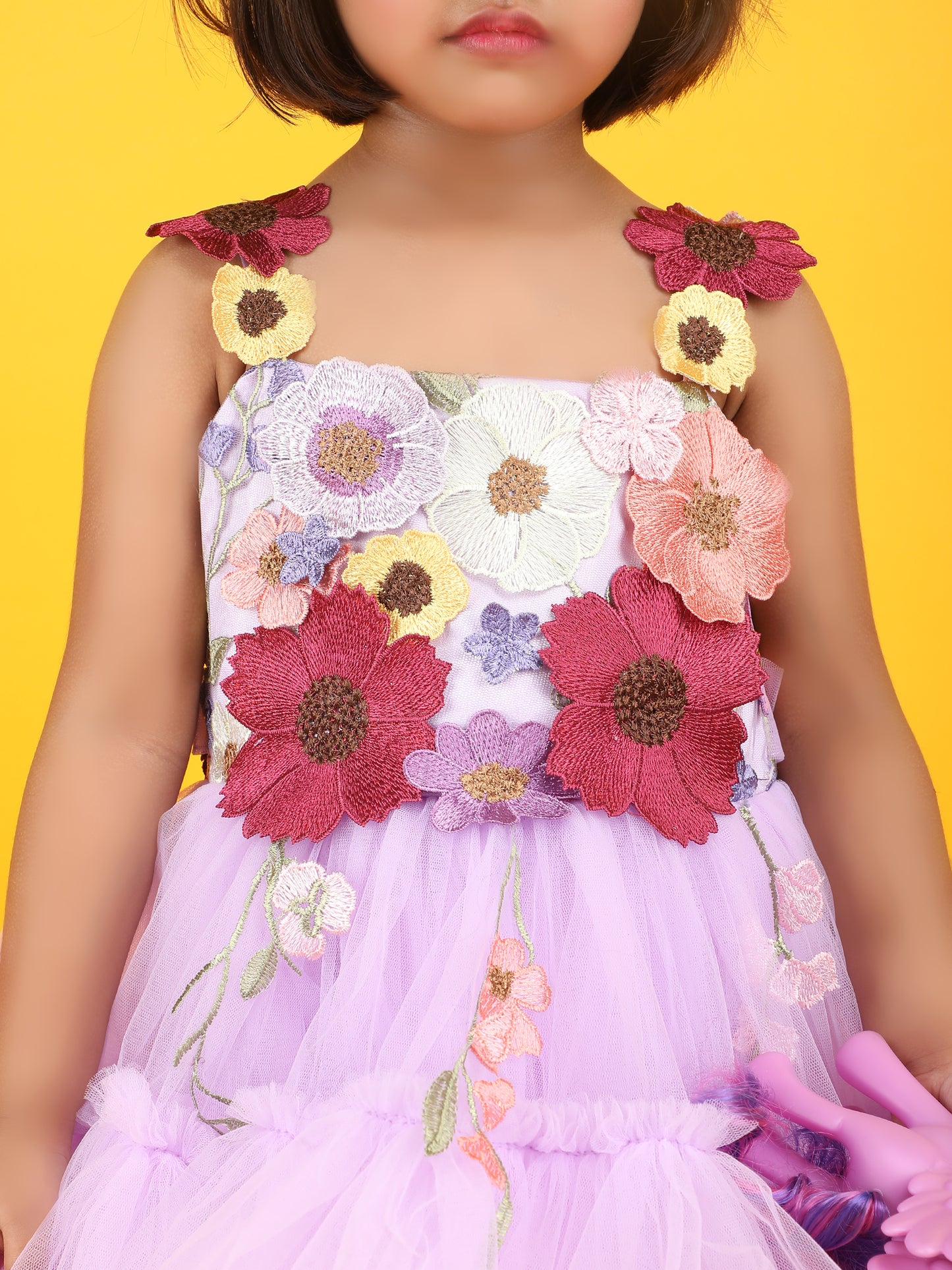 Girls purple knee length Casual frock m240007