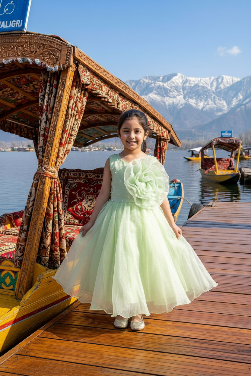 Girls green casual frock m250052