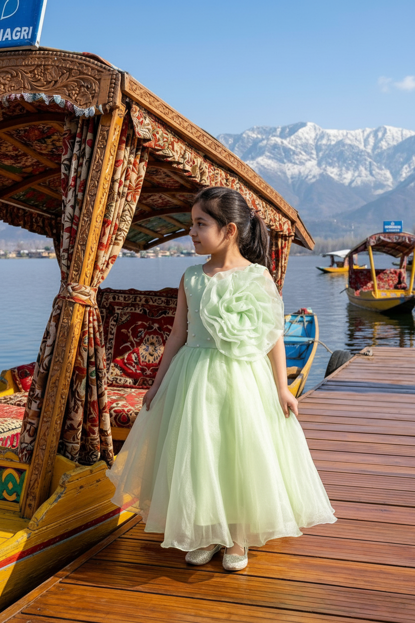 Girls green casual frock m250052