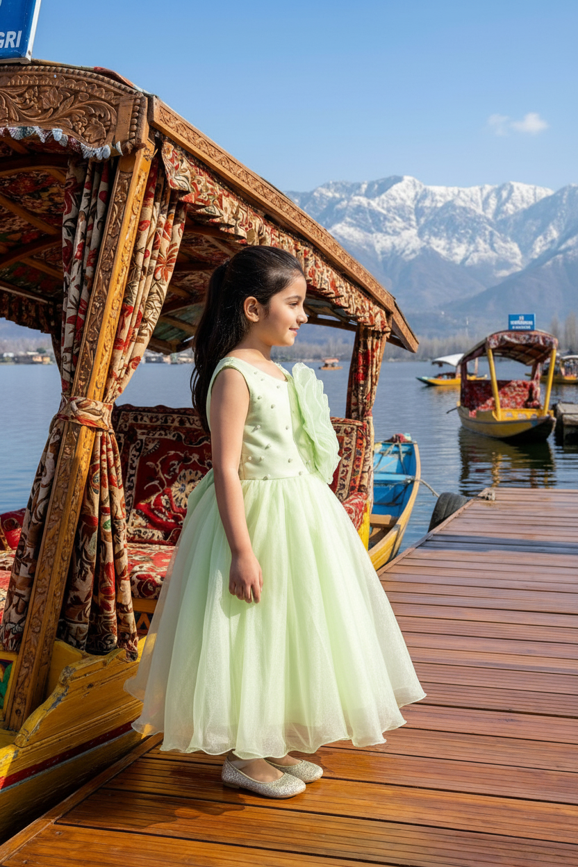 Girls green casual frock m250052