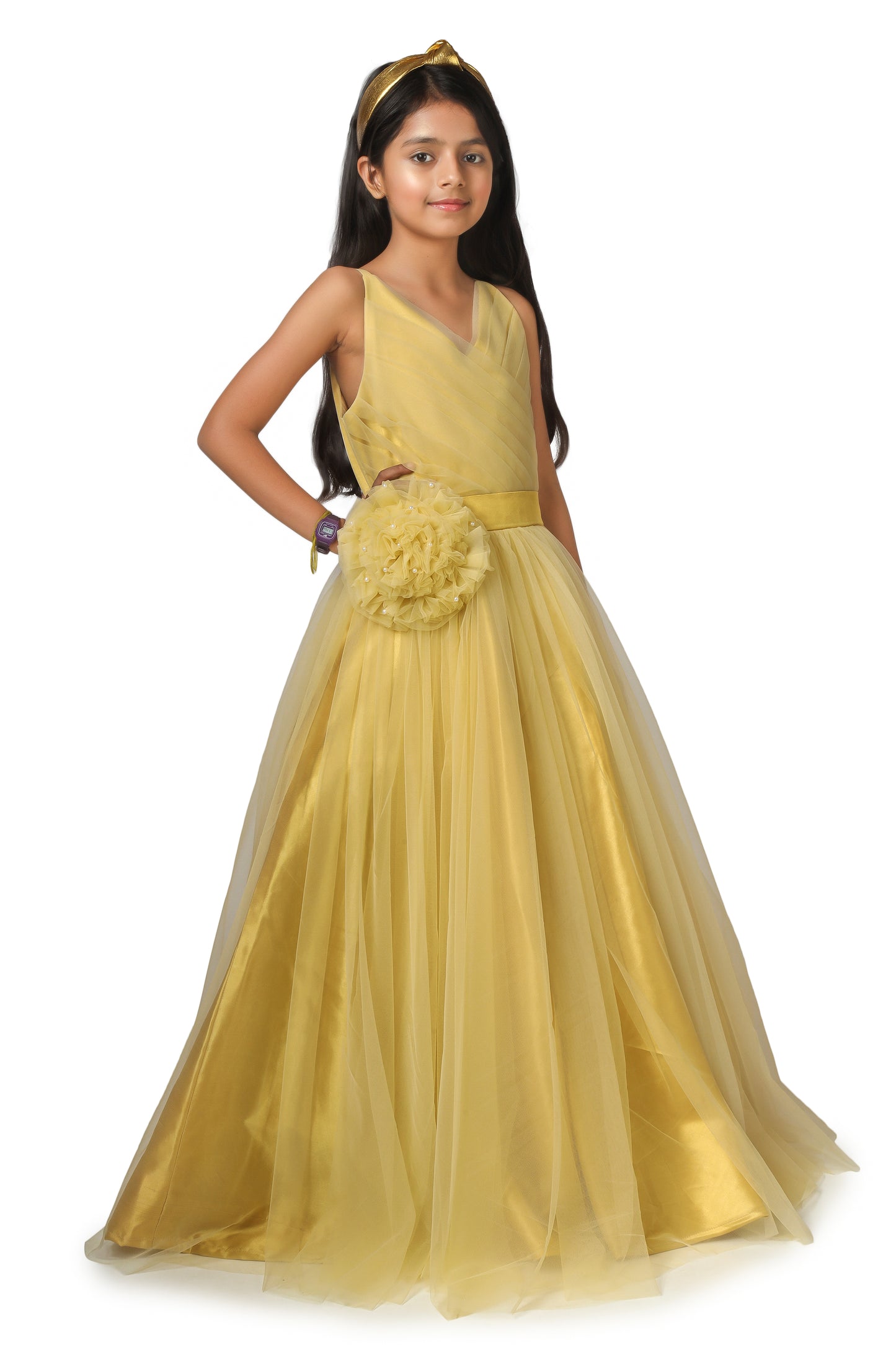 Girls Beige Color Princess Party Wear gown