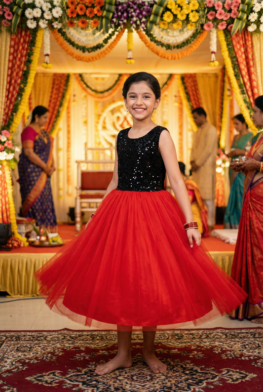 Girls red casual frock m250062