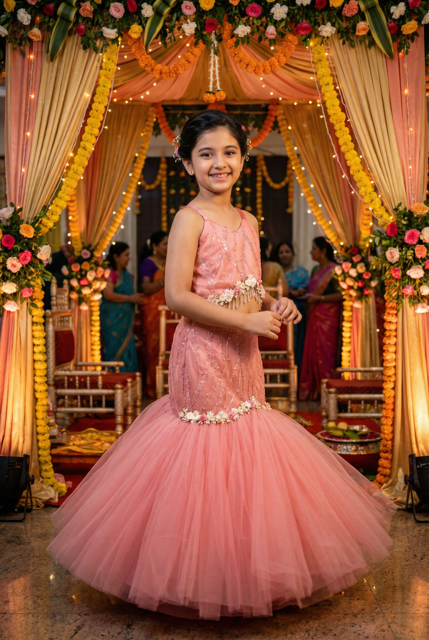 Peach Color Lehenga Choli Set For Girls