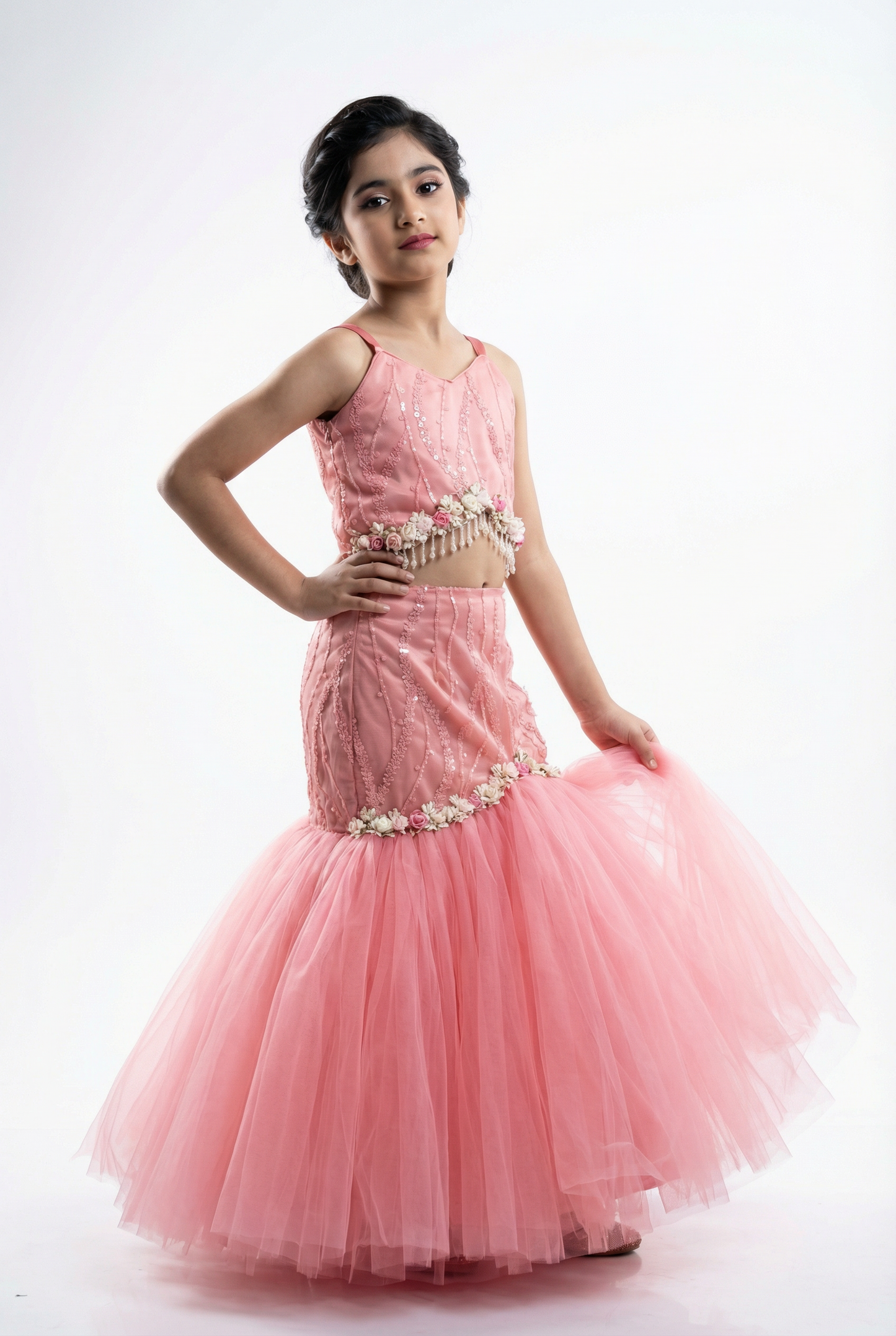 Peach Color Lehenga Choli Set For Girls